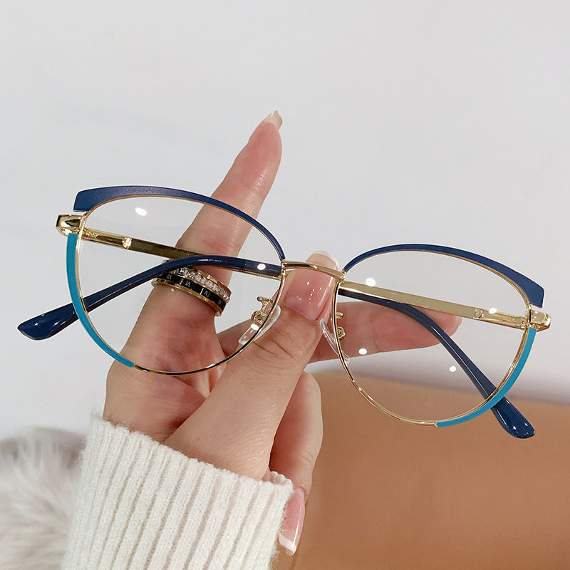 new glasses frame women's fashionable metal glasses frame Internet celebrity plain glasses anti-blue light glasses
