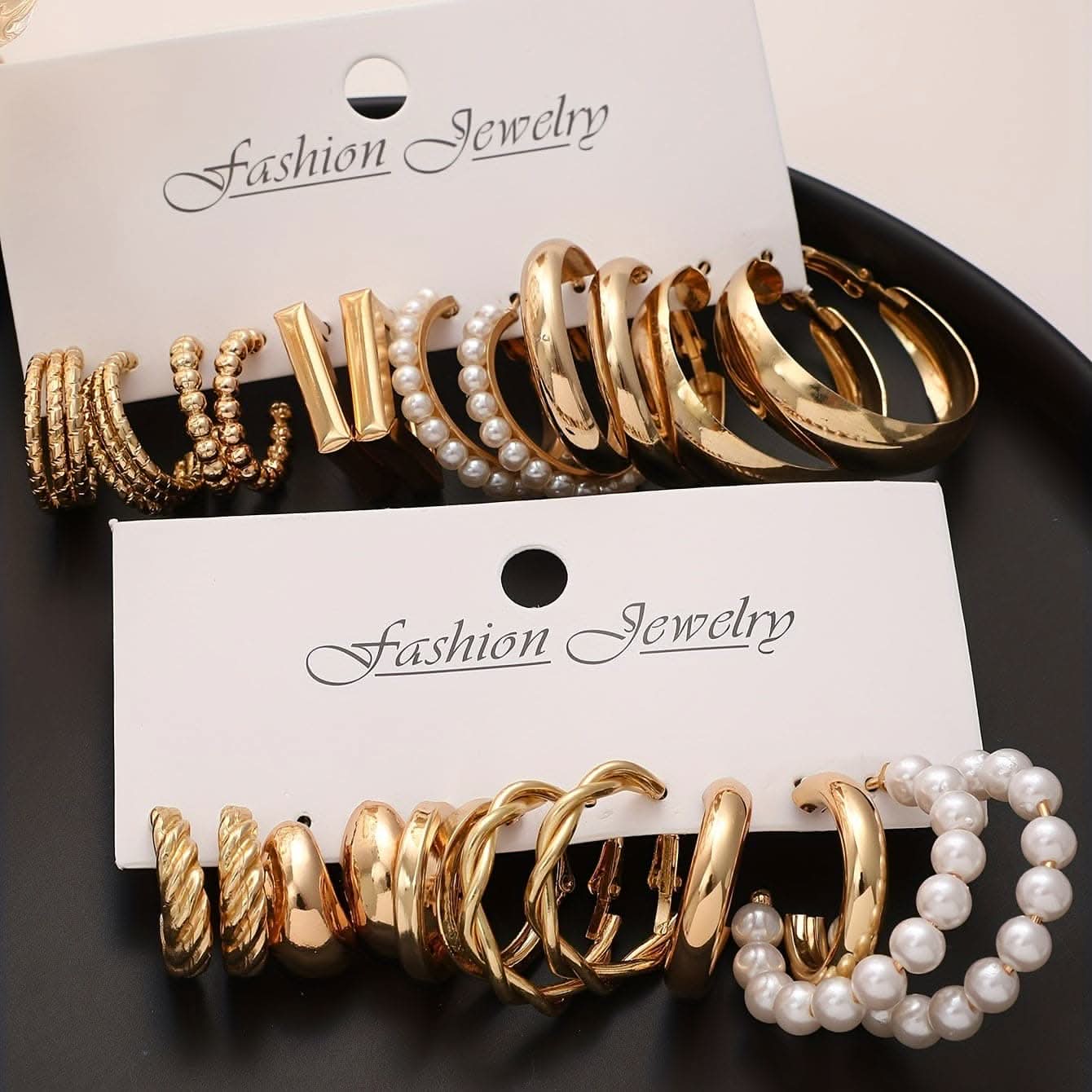 12-Piece Geometric Earring Set | Resin Butterfly Drop & C-Shape Hoops