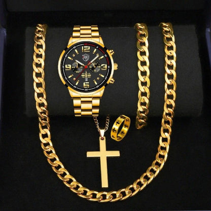 DEYROS Cross Border Hot Sale Watch 5 pce suit Men's Steel Band Watch Quartz Watch Fashion Watch Casual Watch