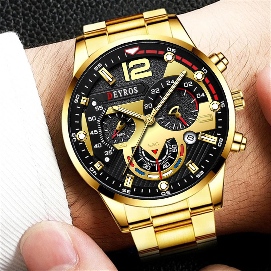 DEYROS Cross Border Hot Sale Watch 5 pce suit Men's Steel Band Watch Quartz Watch Fashion Watch Casual Watch
