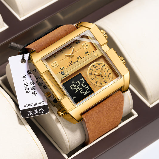 POEDAGAR/Baodaqa New Multifunctional Calendar Square Plate Casual Fashion Outdoor Sports Men's Quartz Watch 997