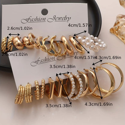 12-Piece Geometric Earring Set | Resin Butterfly Drop & C-Shape Hoops