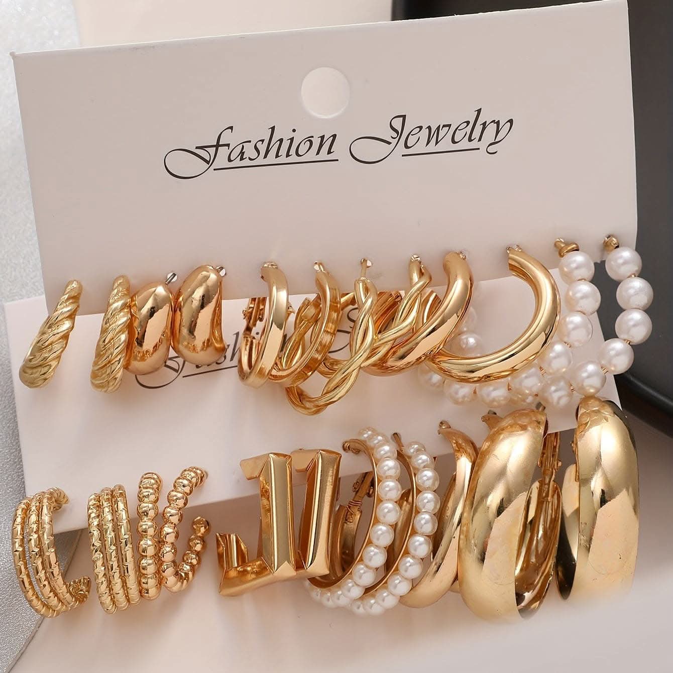 12-Piece Geometric Earring Set | Resin Butterfly Drop & C-Shape Hoops