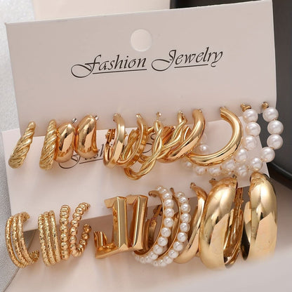 12-Piece Geometric Earring Set | Resin Butterfly Drop & C-Shape Hoops