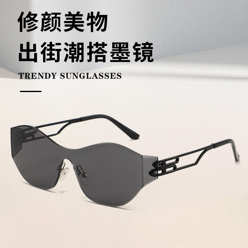 New Rimless Sunglasses for Women, One-Piece Bent Lenses, Anti-Uv Sunglasses for Men, Foreign Trade Cross-Border Sunglasses