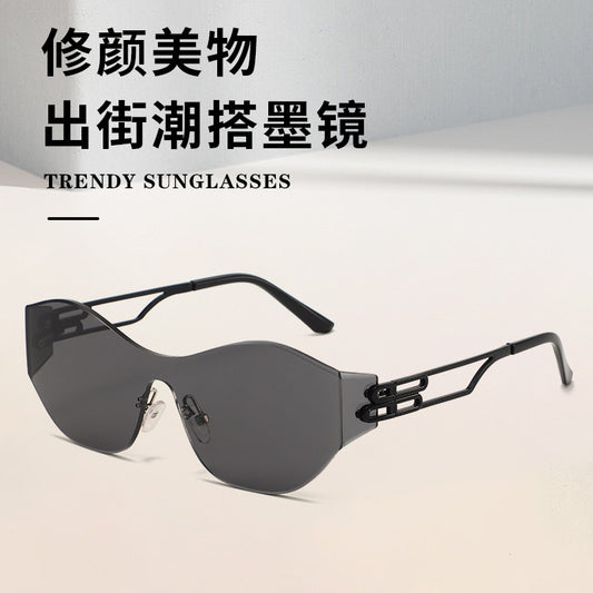 New Rimless Sunglasses for Women, One-Piece Bent Lenses, Anti-Uv Sunglasses for Men, Foreign Trade Cross-Border Sunglasses