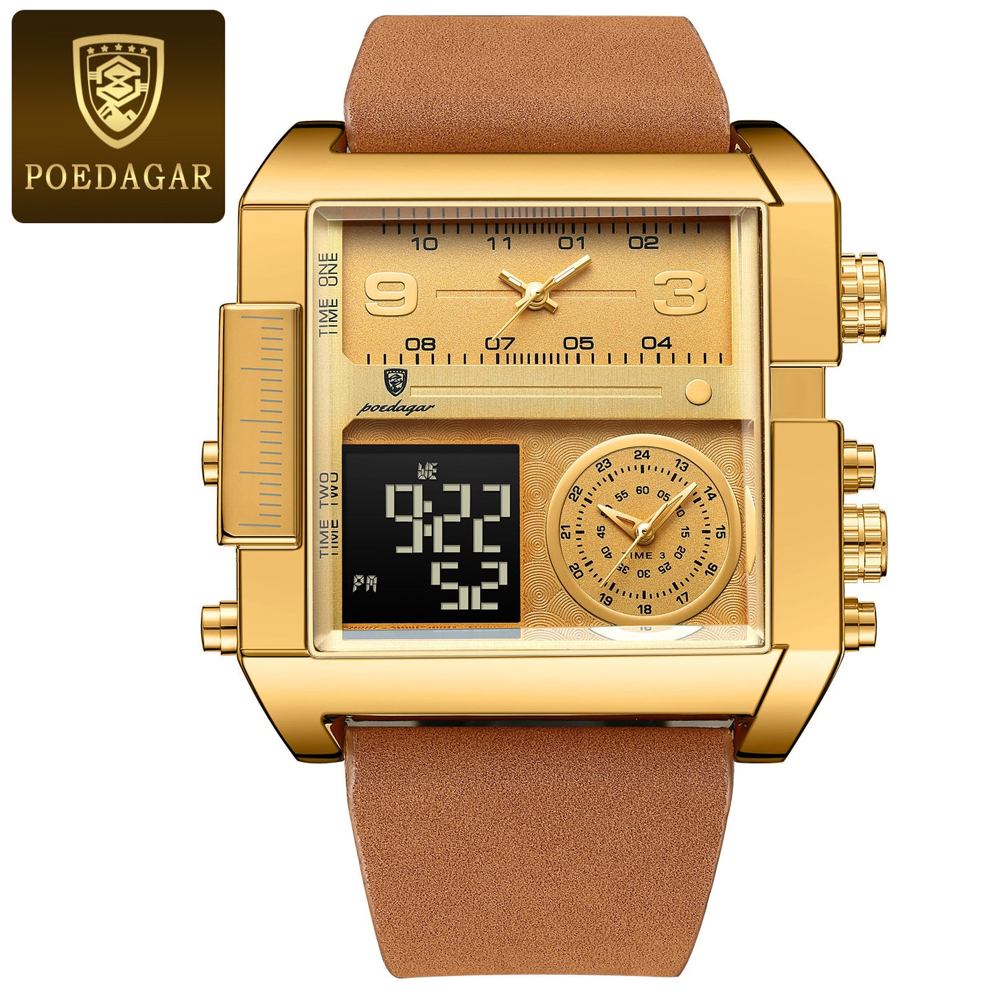 POEDAGAR/Baodaqa New Multifunctional Calendar Square Plate Casual Fashion Outdoor Sports Men's Quartz Watch 997