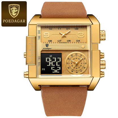 POEDAGAR/Baodaqa New Multifunctional Calendar Square Plate Casual Fashion Outdoor Sports Men's Quartz Watch 997
