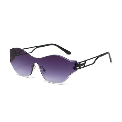 New Rimless Sunglasses for Women, One-Piece Bent Lenses, Anti-Uv Sunglasses for Men, Foreign Trade Cross-Border Sunglasses