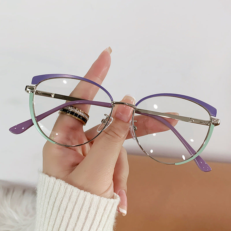 new glasses frame women's fashionable metal glasses frame Internet celebrity plain glasses anti-blue light glasses