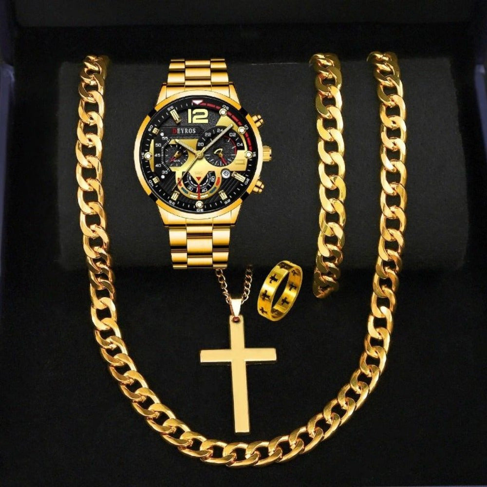 DEYROS Cross Border Hot Sale Watch 5 pce suit Men's Steel Band Watch Quartz Watch Fashion Watch Casual Watch