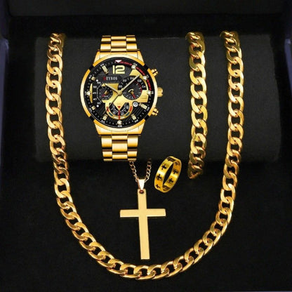 DEYROS Cross Border Hot Sale Watch 5 pce suit Men's Steel Band Watch Quartz Watch Fashion Watch Casual Watch