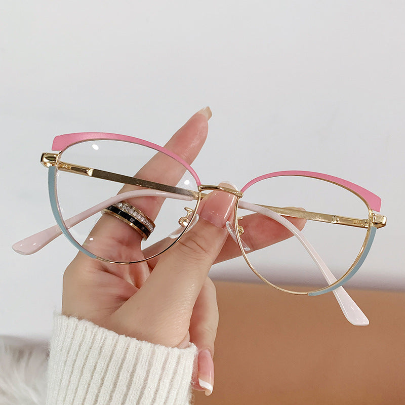 new glasses frame women's fashionable metal glasses frame Internet celebrity plain glasses anti-blue light glasses