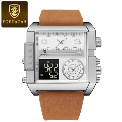 POEDAGAR/Baodaqa New Multifunctional Calendar Square Plate Casual Fashion Outdoor Sports Men's Quartz Watch 997