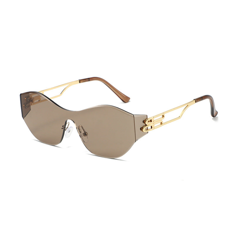 New Rimless Sunglasses for Women, One-Piece Bent Lenses, Anti-Uv Sunglasses for Men, Foreign Trade Cross-Border Sunglasses