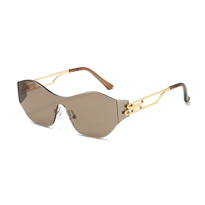 New Rimless Sunglasses for Women, One-Piece Bent Lenses, Anti-Uv Sunglasses for Men, Foreign Trade Cross-Border Sunglasses