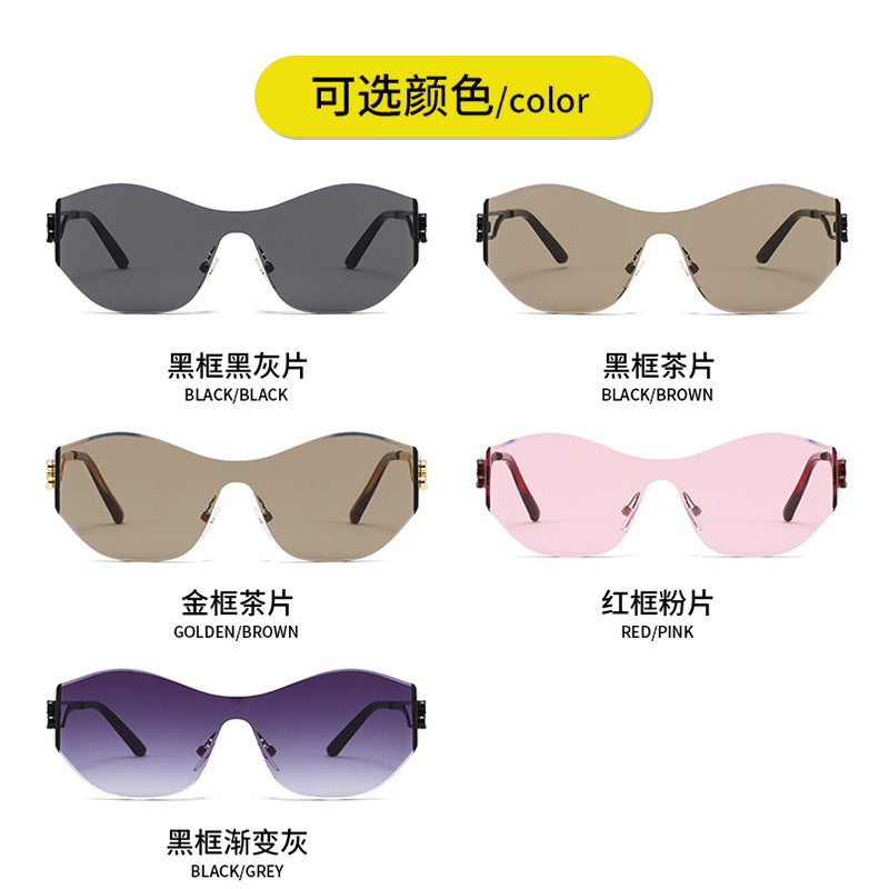 New Rimless Sunglasses for Women, One-Piece Bent Lenses, Anti-Uv Sunglasses for Men, Foreign Trade Cross-Border Sunglasses