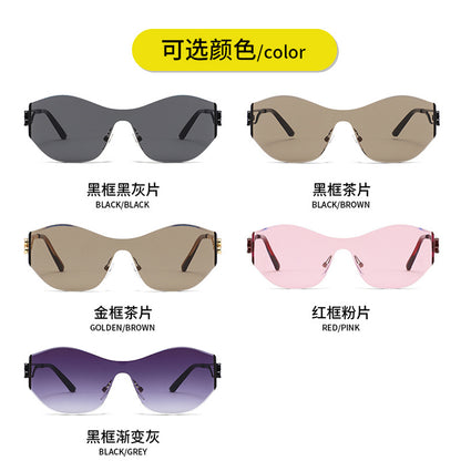 New Rimless Sunglasses for Women, One-Piece Bent Lenses, Anti-Uv Sunglasses for Men, Foreign Trade Cross-Border Sunglasses