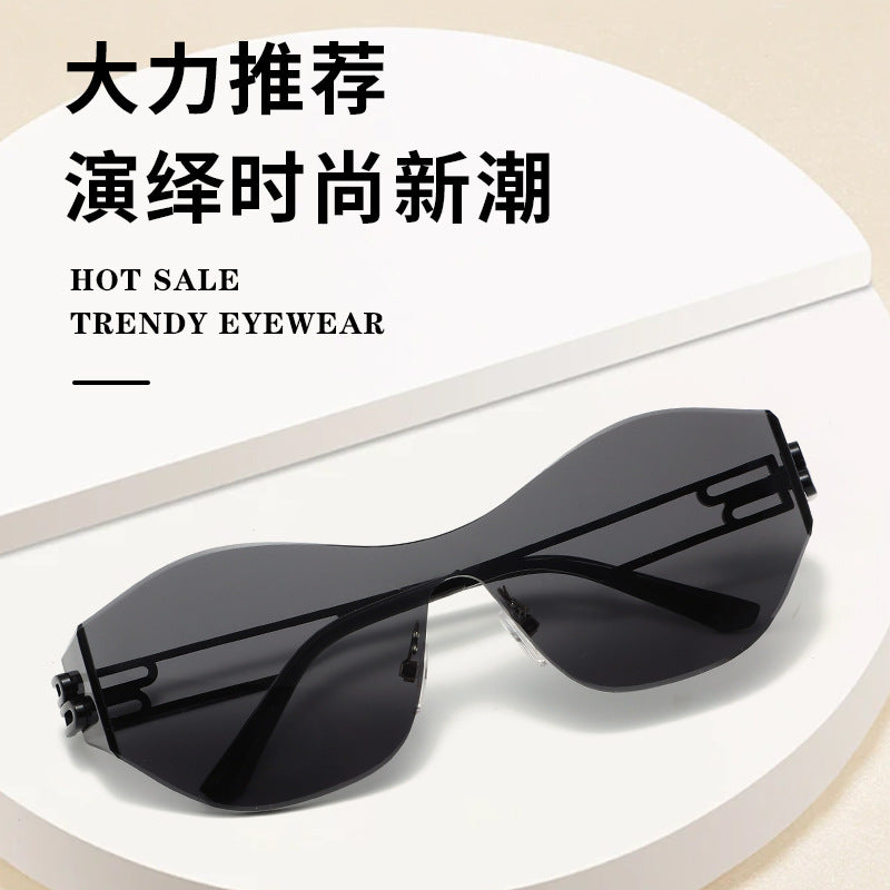 New Rimless Sunglasses for Women, One-Piece Bent Lenses, Anti-Uv Sunglasses for Men, Foreign Trade Cross-Border Sunglasses