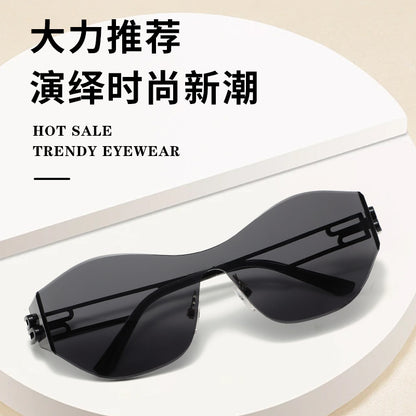 New Rimless Sunglasses for Women, One-Piece Bent Lenses, Anti-Uv Sunglasses for Men, Foreign Trade Cross-Border Sunglasses