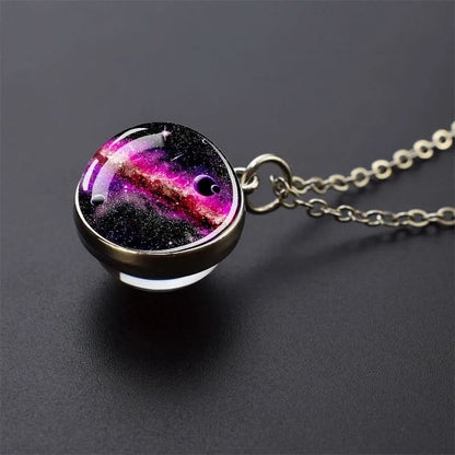 Solar System Glass Pendant Necklace - Celestial Jewelry