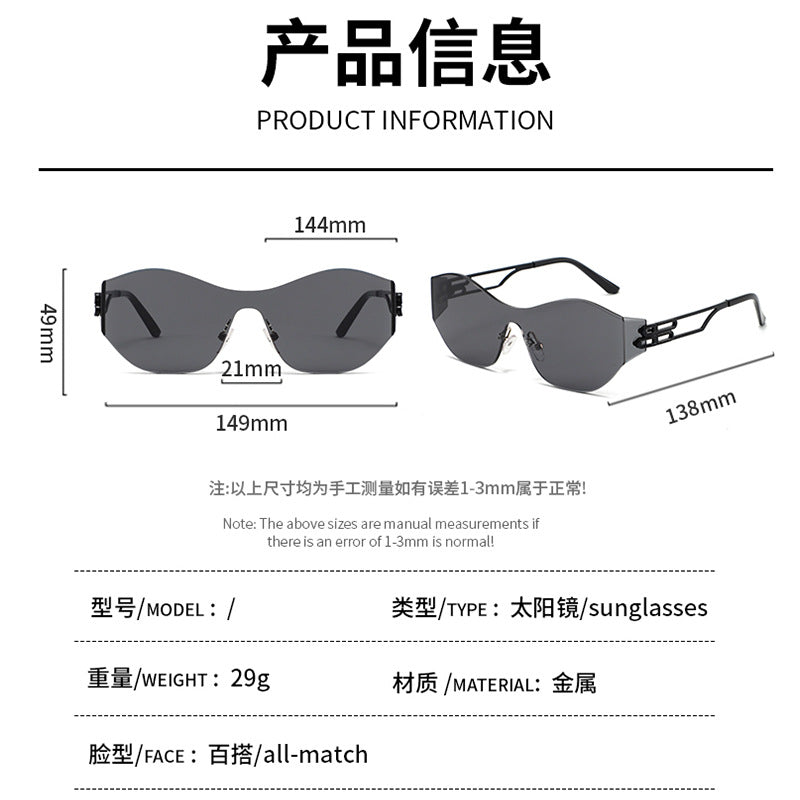 New Rimless Sunglasses for Women, One-Piece Bent Lenses, Anti-Uv Sunglasses for Men, Foreign Trade Cross-Border Sunglasses