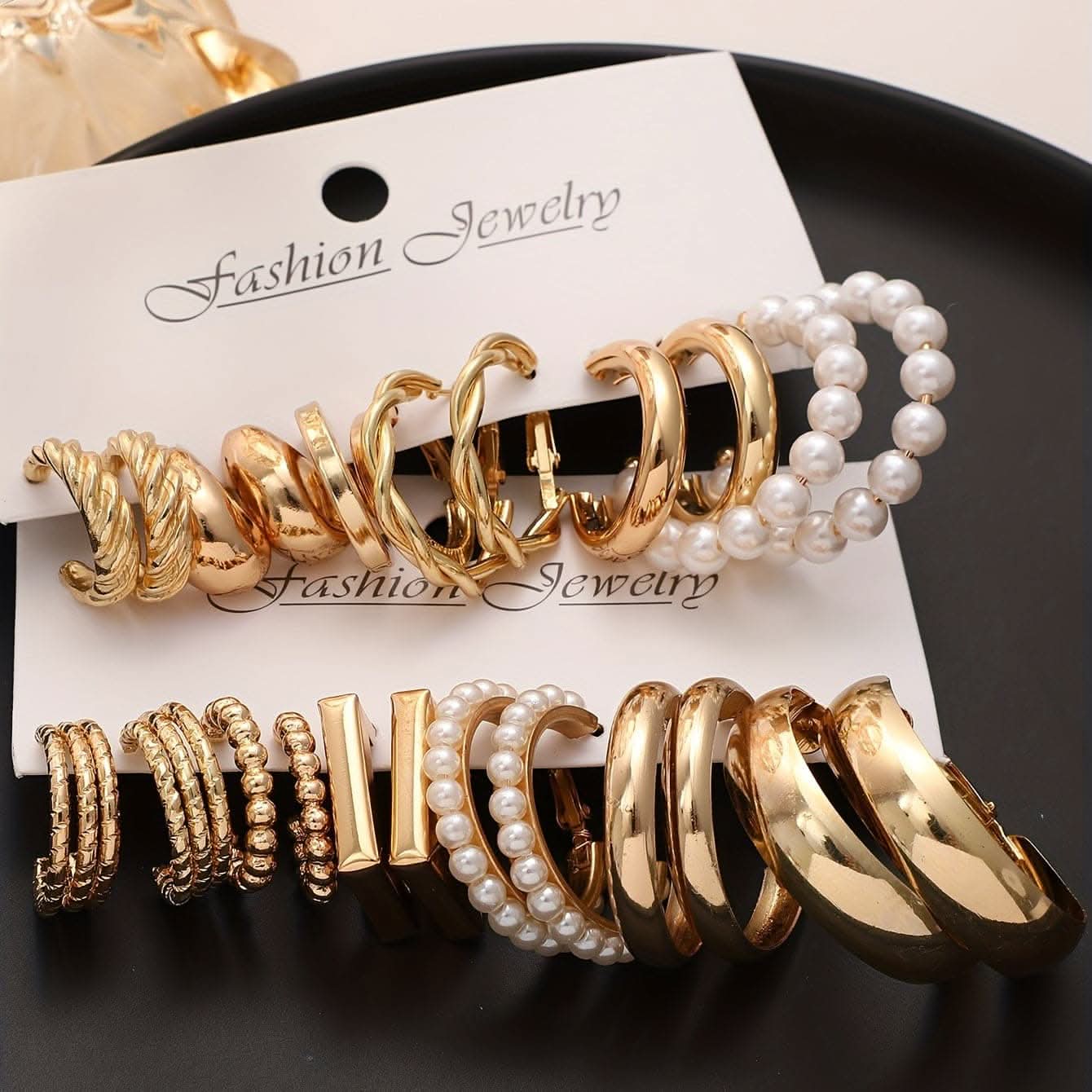 12-Piece Geometric Earring Set | Resin Butterfly Drop & C-Shape Hoops