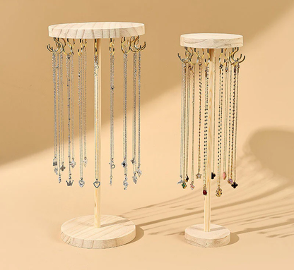 Round Wooden Jewelry Display Rack – Bracelet & Necklace Organizer